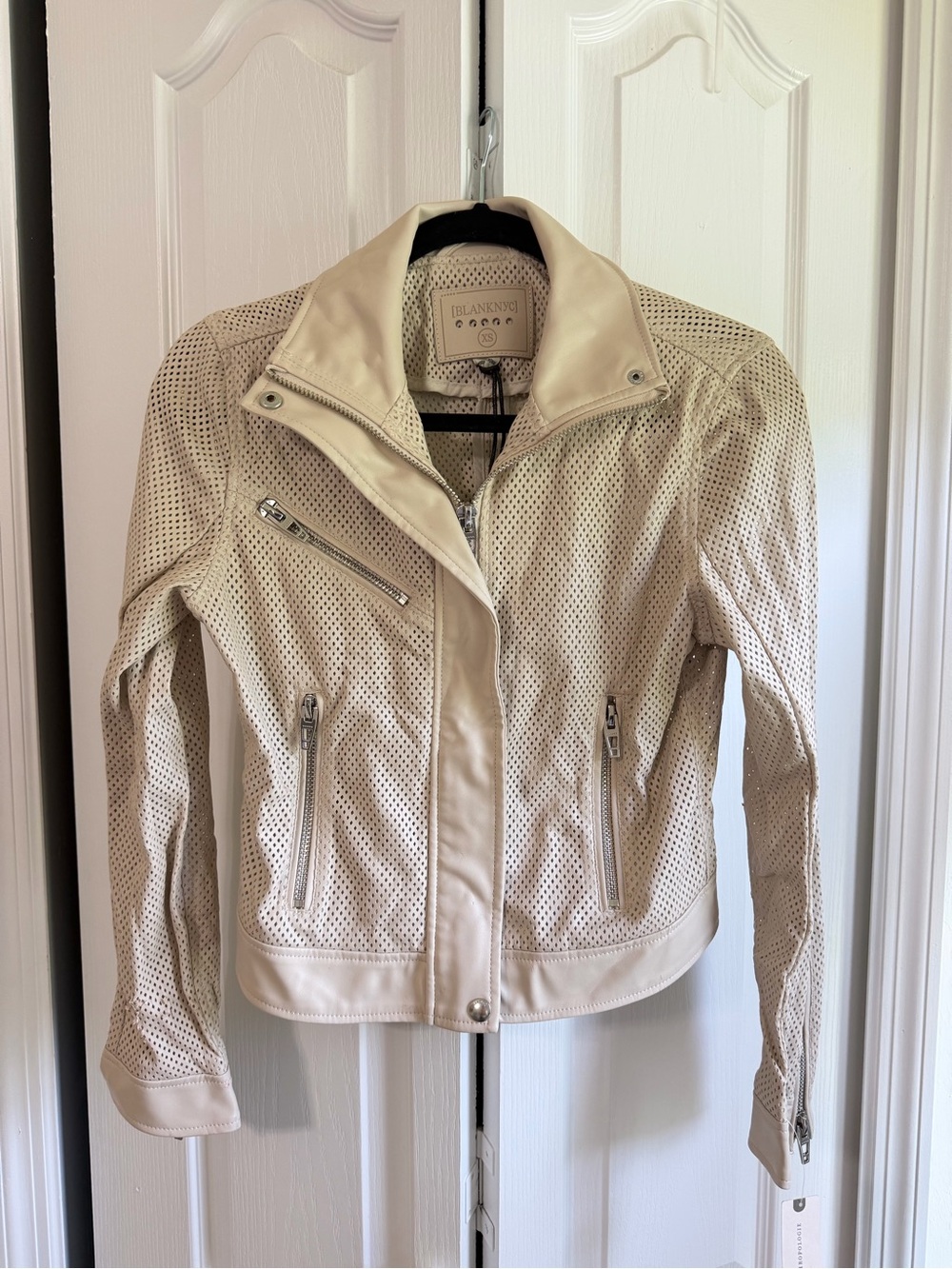 Blank NYC Cream Perforated Leather Moto Jacket NWT